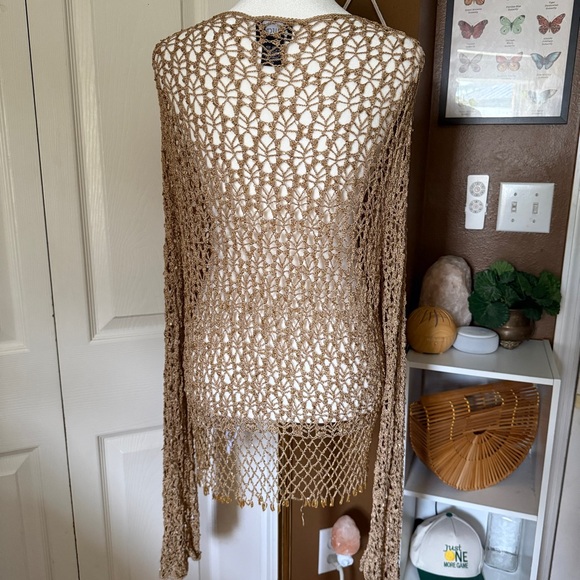 NY Collection Gold Crochet Fringe Beaded Open Cardigan / Size 2x - Picture 11 of 12